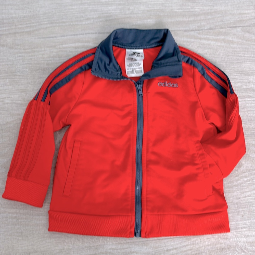 Adidas Athletic Three Stripe Toddler Track Jacket Orange/Blue size 18 months